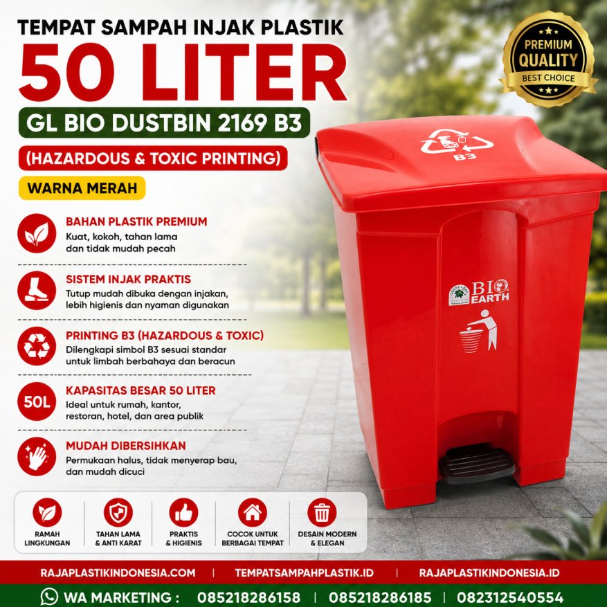 TEMPAT SAMPAH INJAK PLASTIK 50 LITER GL BIO DUSTBIN 2169 B3 (Hazardous & Toxic Printing)