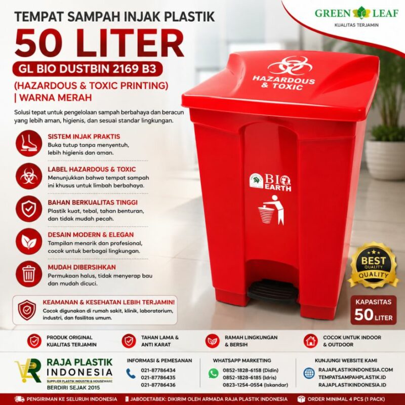 TEMPAT SAMPAH INJAK PLASTIK 50 LITER GL BIO DUSTBIN 2169 B3 (Hazardous & Toxic Printing)