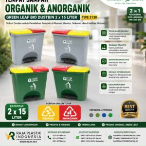TEMPAT SAMPAH ORGANIK & ANORGANIK GREEN LEAF BIO DUSTBIN 2 x 15 LITER TIPE 2130 | RAJA PLASTIK INDONESIA