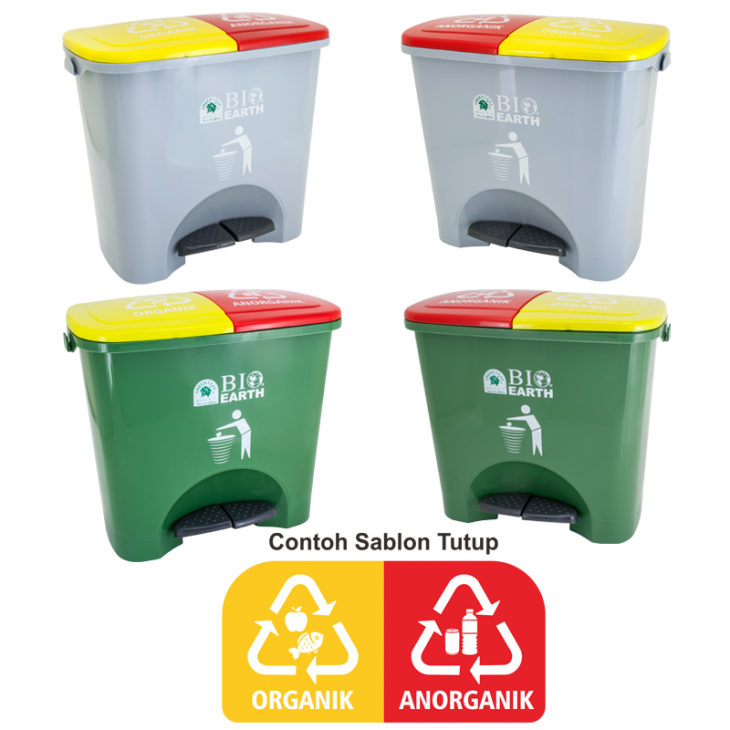 TEMPAT SAMPAH ORGANIK & ANORGANIK GREEN LEAF BIO DUSTBIN 2 x 15 LITER TIPE 2130 | RAJA PLASTIK INDONESIA