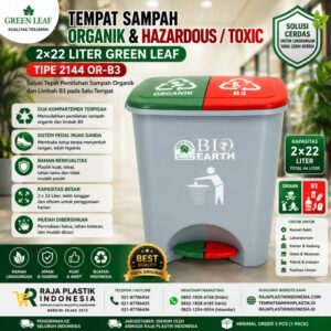 Tempat Sampah Organik & Hazardous / Toxic 2×22 Liter Green Leaf Tipe 2144 OR-B3, Solusi Pemilahan Sampah Organik dan Limbah B3 yang Praktis, Higienis, dan Berkualitas