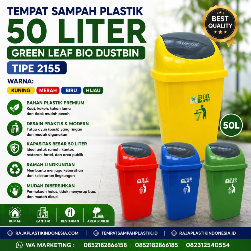 TEMPAT SAMPAH PLASTIK 50 LITER GREEN LEAF BIO DUSTBIN 2155 | RAJA PLASTIK INDONESIA