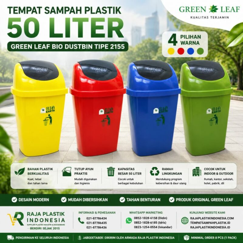 TEMPAT SAMPAH PLASTIK 50 LITER GREEN LEAF BIO DUSTBIN 2155 | RAJA PLASTIK INDONESIA