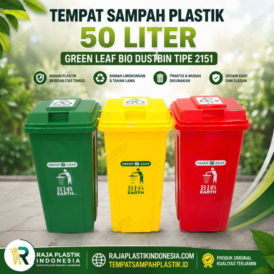 TEMPAT SAMPAH PLASTIK 50 LITER GREEN LEAF BIO DUSTBIN TIPE 2151: Solusi Tempat Sampah Plastik 50 Liter Berkualitas untuk Rumah, Kantor, Sekolah, dan Area Publik