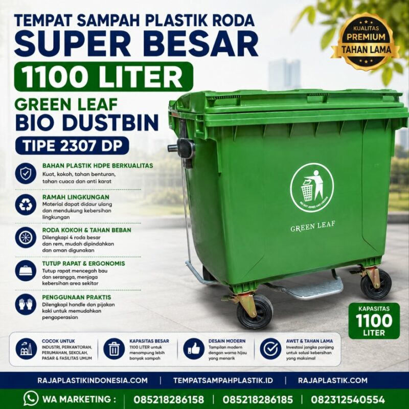 TEMPAT SAMPAH PLASTIK RODA SUPER BESAR 1100 LITER GREEN LEAF BIO DUSTBIN TIPE 2307 DP TEMPAT SAMPAH PLASTIK RODA SUPER BESAR 1100 LITER GREEN LEAF BIO DUSTBIN TIPE 2307 DP untuk Pengelolaan Sampah Skala Industri