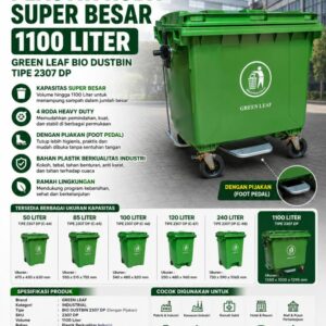 TEMPAT SAMPAH PLASTIK RODA SUPER BESAR 1100 LITER GREEN LEAF BIO DUSTBIN TIPE 2307 DP untuk Pengelolaan Sampah Skala Industri