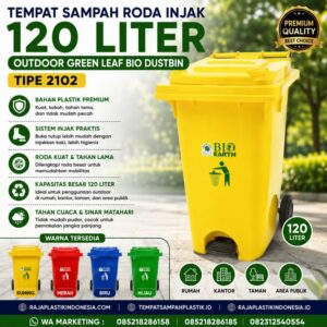 TEMPAT SAMPAH RODA INJAK 120 LITER OUTDOOR GREEN LEAF BIO DUSTBIN 2102 | RAJA PLASTIK INDONESIA
