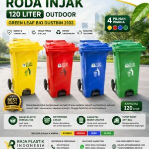 TEMPAT SAMPAH RODA INJAK 120 LITER OUTDOOR GREEN LEAF BIO DUSTBIN 2102 RAJA PLASTIK INDONESIA