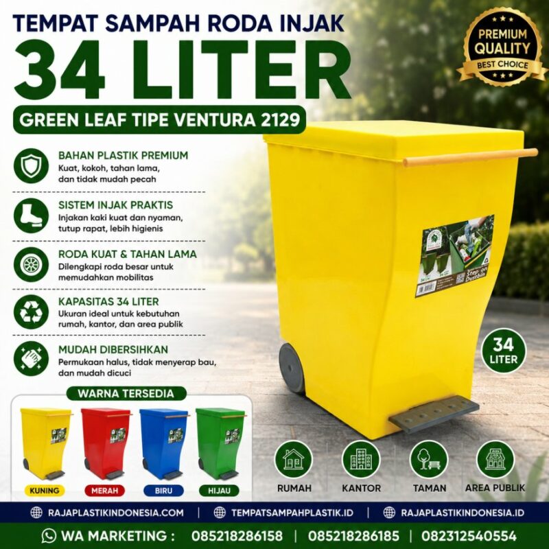 TEMPAT SAMPAH RODA INJAK 34 LITER GREEN LEAF TIPE VENTURA 2129 | RAJA PLASTIK INDONESIA