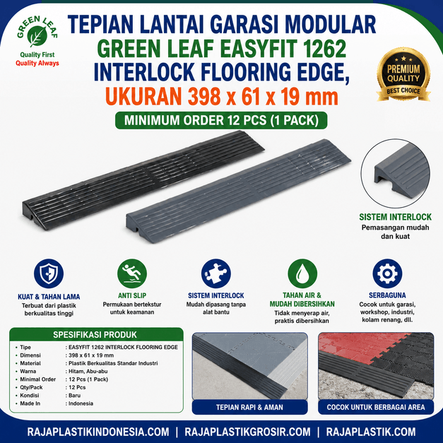 TEPIAN LANTAI GARASI MODULAR GREEN LEAF EASYFIT 1262 INTERLOCK FLOORING EDGE – Finishing Lantai Modular yang Rapi, Aman, dan Profesional