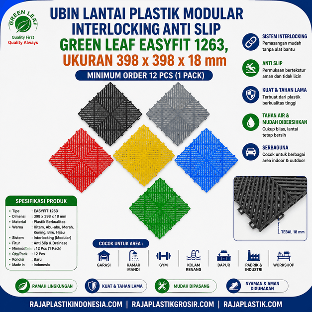 UBIN LANTAI PLASTIK MODULAR INTERLOCKING ANTI SLIP GREEN LEAF EASYFIT 1263