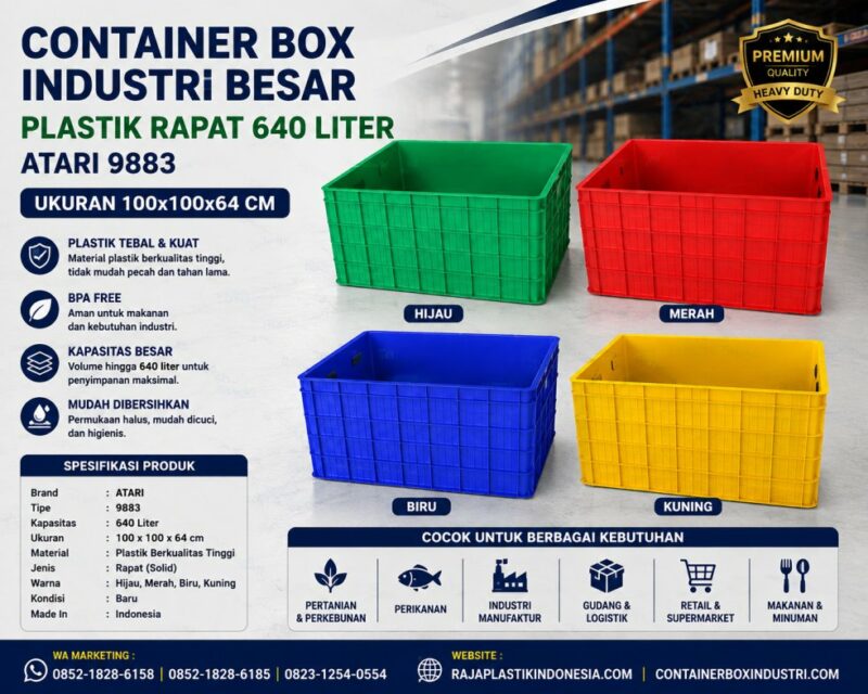 CONTAINER BOX INDUSTRI BESAR PLASTIK RAPAT 640 LITER ATARI 9883 UKURAN 100x100x64 CM CONTAINER BOX INDUSTRI BESAR PLASTIK RAPAT 640 LITER ATARI 9883 UKURAN 100x100x64 CM | RAJA PLASTIK INDONESIA