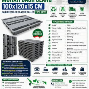 PALLET PLASTIK MURAH DAUR ULANG 100x120x15 CM – RAIB RECYCLED PLASTIC PALLET TIPE SP25
