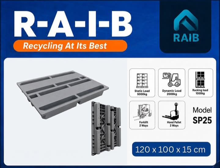 PALLET PLASTIK MURAH DAUR ULANG 100x120x15 CM - RAIB RECYCLED PLASTIC PALLET TIPE SP25 | RAJA PLASTIK INDONESIA