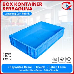 BOX CONTAINER PLASTIK INDUSTRI LINHUI EU64120 UKURAN 60x40x12 CM | RAJA PLASTIK INDONESIA