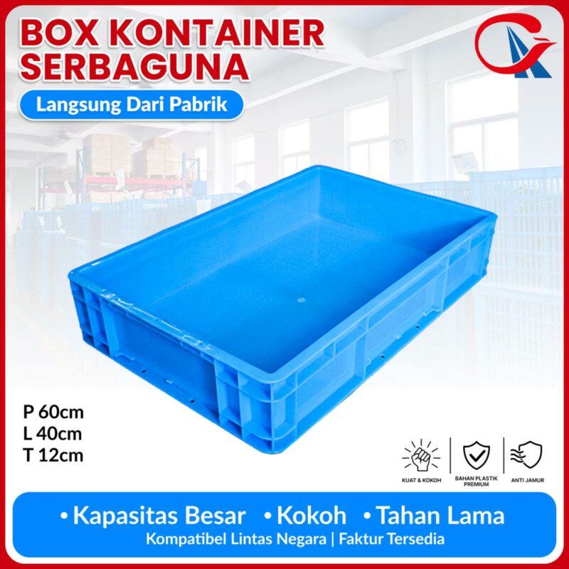 BOX CONTAINER PLASTIK INDUSTRI LINHUI EU64120 UKURAN 60x40x12 CM | RAJA PLASTIK INDONESIA