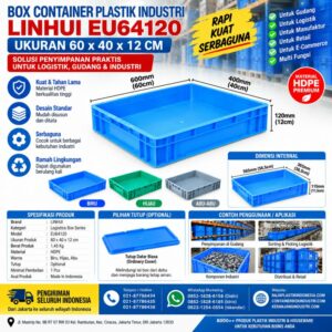 BOX CONTAINER PLASTIK INDUSTRI LINHUI EU64120 UKURAN 60x40x12 CM | RAJA PLASTIK INDONESIA