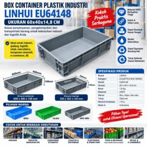 BOX CONTAINER PLASTIK INDUSTRI LINHUI EU64148 UKURAN 60x40x14,8 CM | RAJA PLASTIK INDONESIA