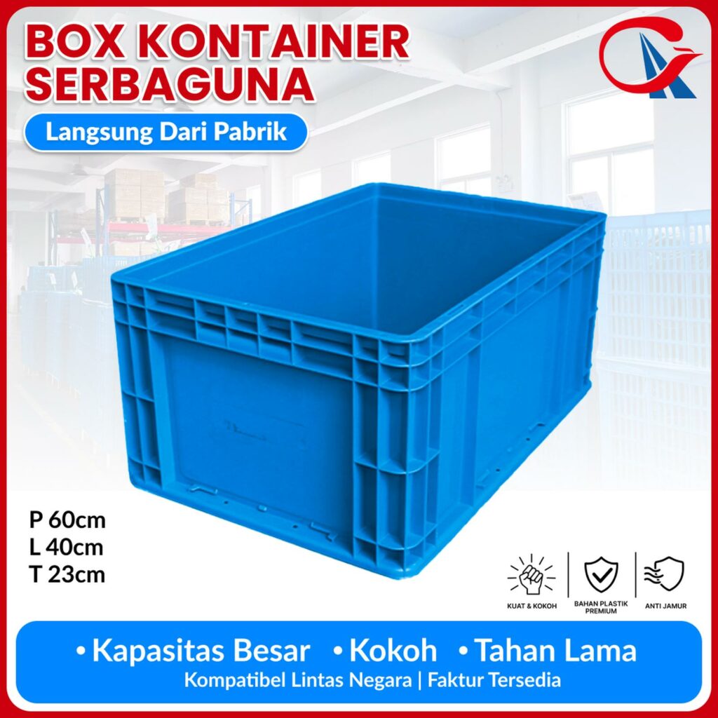 BOX CONTAINER PLASTIK INDUSTRI LINHUI EU64230 UKURAN 60x40x23 CM | RAJA PLASTIK INDONESIA