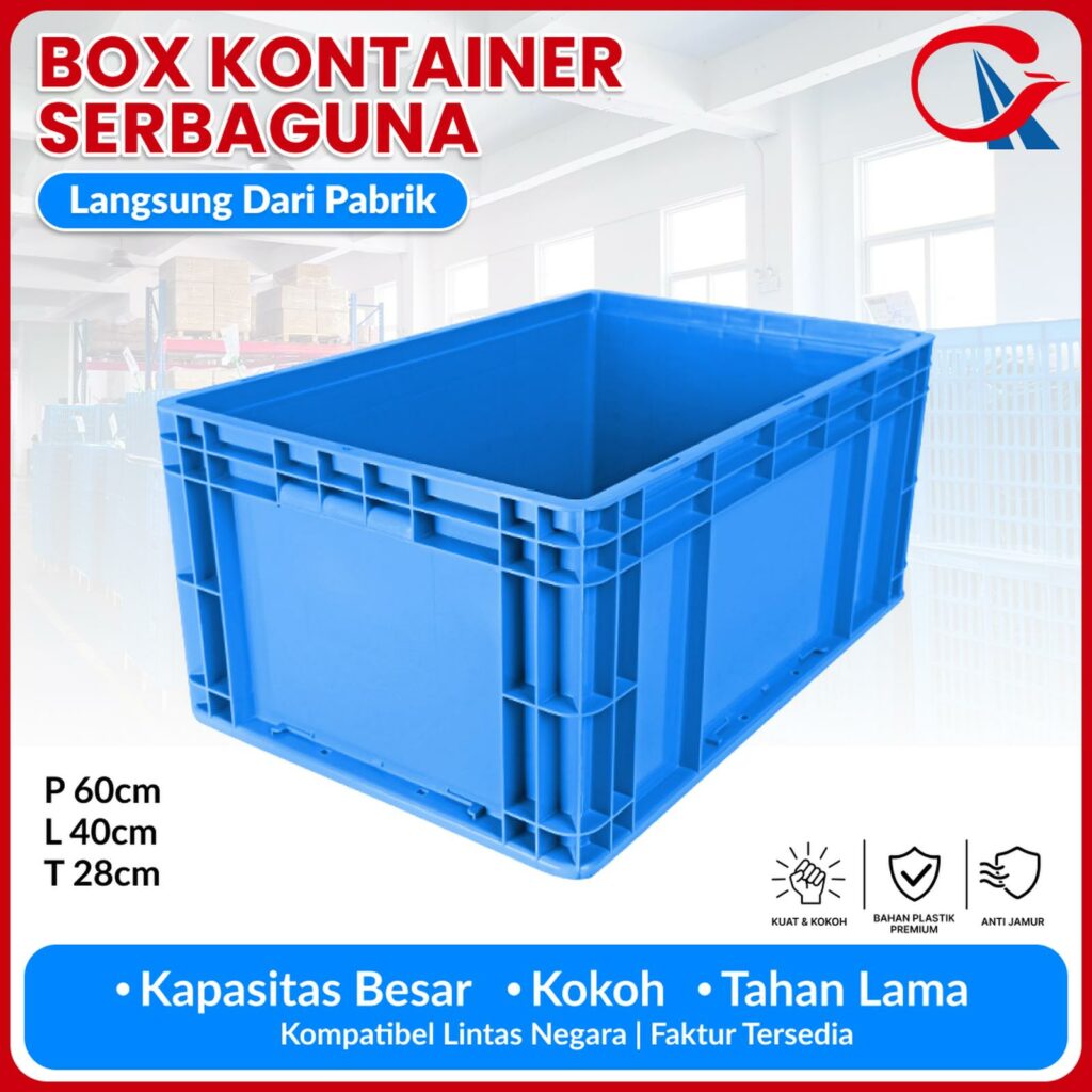 BOX CONTAINER PLASTIK INDUSTRI LINHUI EU64280 UKURAN 60x40x28 CM | RAJA PLASTIK INDONESIA