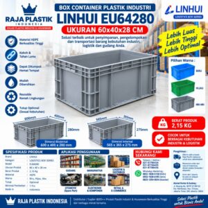 BOX CONTAINER PLASTIK INDUSTRI LINHUI EU64280 UKURAN 60x40x28 CM | RAJA PLASTIK INDONESIA