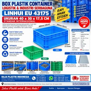 BOX PLASTIK CONTAINER LOGISTIK & INDUSTRI SERBAGUNA LINHUI EU 43175 UKURAN 40x30x17,5 CM STANDAR INTERNASIONAL | RAJA PLASTIK INDONESIA