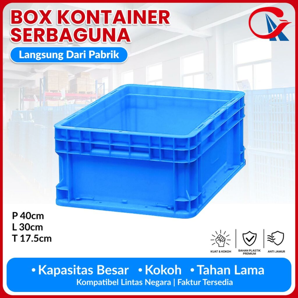 BOX PLASTIK CONTAINER LOGISTIK & INDUSTRI SERBAGUNA LINHUI EU 43175 UKURAN 40x30x17,5 CM STANDAR INTERNASIONAL | RAJA PLASTIK INDONESIA