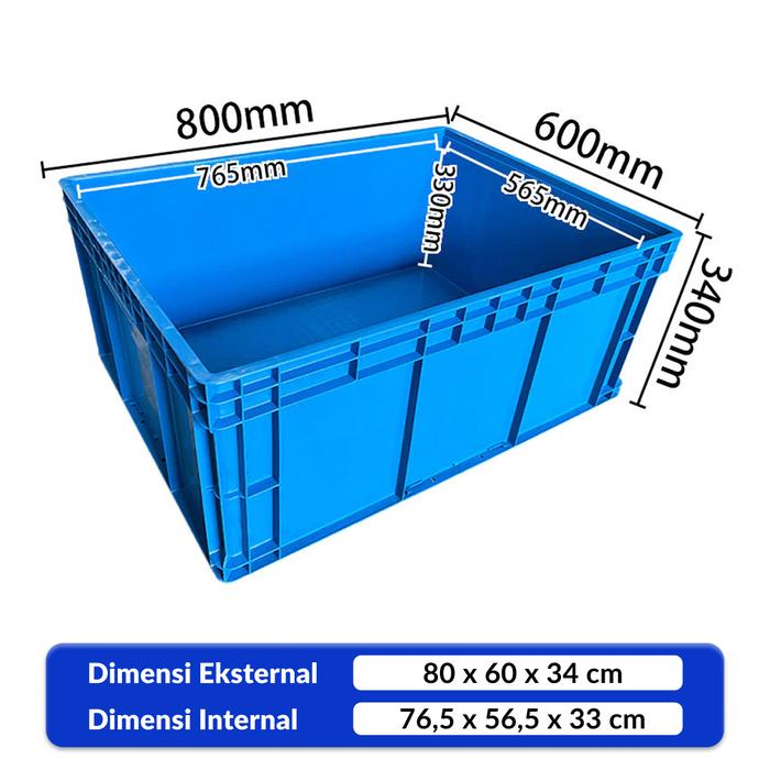 CONTAINER BOX PLASTIK BESAR INDUSTRI LINHUI EU86340 UKURAN 80x60x34 CM (Thickened Bottom) | RAJA PLASTIK INDONESIA