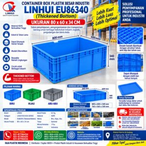 CONTAINER BOX PLASTIK BESAR INDUSTRI LINHUI EU86340 UKURAN 80x60x34 CM (Thickened Bottom) | RAJA PLASTIK INDONESIA