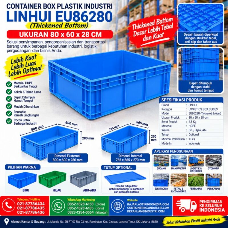 CONTAINER BOX PLASTIK INDUSTRI LINHUI EU86280 UKURAN 80x60x28 CM CONTAINER BOX PLASTIK INDUSTRI LINHUI EU86280 UKURAN 80x60x28 CM (Thickened Bottom) | RAJA PLASTIK INDONESIA