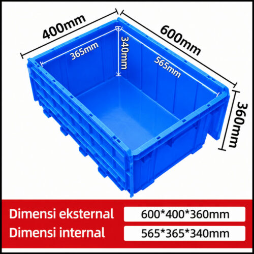 CONTAINER INDUSTRI LINHUI 600-360 STACKABLE FOR TRANSPORT UKURAN 60x40x36 CM | RAJA PLASTIK INDONESIA