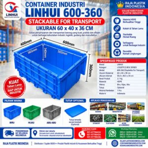 CONTAINER INDUSTRI LINHUI 600-360 STACKABLE FOR TRANSPORT UKURAN 60x40x36 CM CONTAINER INDUSTRI LINHUI 600-360 STACKABLE FOR TRANSPORT UKURAN 60x40x36 CM | RAJA PLASTIK INDONESIA