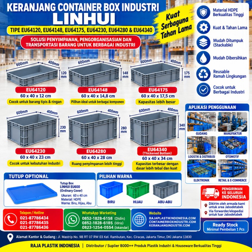 KERANJANG CONTAINER BOX INDUSTRI LINHUI TIPE EU64120, EU64148, EU64175, EU64230, EU64280 & EU64340