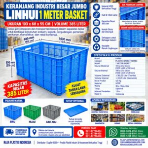 KERANJANG INDUSTRI BESAR JUMBO LINHUI 1 METER BASKET 385 LITER UKURAN 103x68x55 CM | RAJA PLASTIK INDONESIA