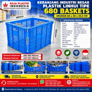 KERANJANG INDUSTRI BESAR PLASTIK LINHUI TIPE 680 BASKETS UKURAN 68 x 48 x 40,5 CM | RAJA PLASTIK INDONESIA