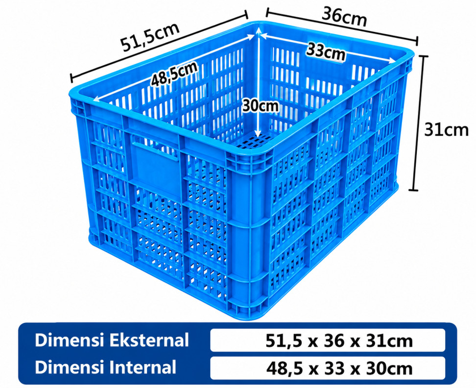 KERANJANG INDUSTRI SEDANG PLASTIK LINHUI TIPE 520 BASKETS UKURAN 51,5x35,8x31 CM | RAJA PLASTIK INDONESIA