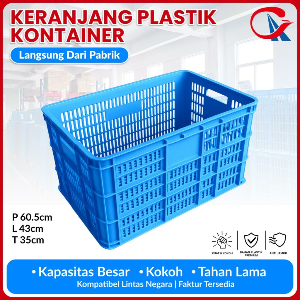 KERANJANG INDUSTRI SEDANG PLASTIK LINHUI TIPE 620 BASKETS UKURAN 60,5x40x35 CM | RAJA PLASTIK INDONESIA