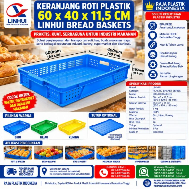KERANJANG ROTI PLASTIK 60x40x11,5 CM LINHUI BREAD BASKETS | RAJA PLASTIK INDONESIA