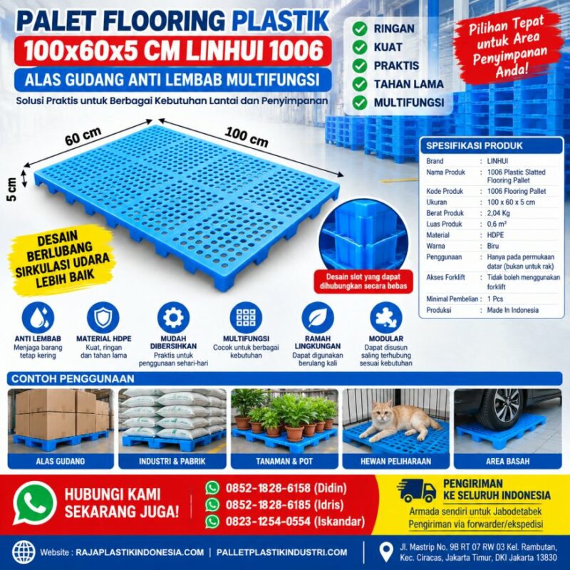 PALET FLOORING PLASTIK 100x60x5 CM LINHUI 1006 | ALAS GUDANG ANTI LEMBAB MULTIFUNGSI untuk Berbagai Kebutuhan Alas Lantai