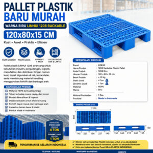 PALLET PLASTIK BARU MURAH WARNA BIRU LINHUI 1208 RACKABLE 120x80x15 CM | RAJA PLASTIK INDONESIA