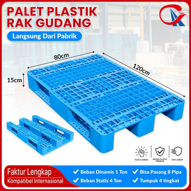 PALLET PLASTIK BARU MURAH WARNA BIRU LINHUI 1208 RACKABLE 120x80x15 CM | RAJA PLASTIK INDONESIA