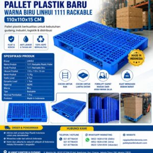 PALLET PLASTIK BARU WARNA BIRU LINHUI 1111 RACKABLE 110x110x15 CM untuk Kebutuhan Industri dan Gudang