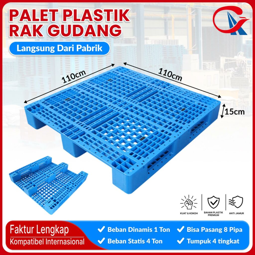 PALLET PLASTIK BARU WARNA BIRU LINHUI 1111 RACKABLE 110x110x15 CM untuk Kebutuhan Industri dan Gudang