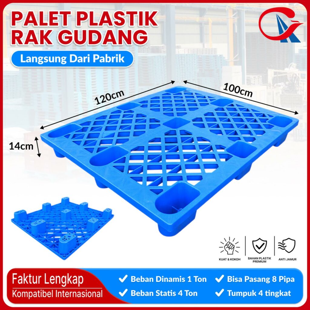 PALLET PLASTIK BARU WARNA BIRU LINHUI 1210 NESTABLE 120x100x14 CM | RAJA PLASTIK INDONESIA