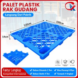 PALLET PLASTIK BARU WARNA BIRU LINHUI 1210 NESTABLE 120x100x14 CM | RAJA PLASTIK INDONESIA