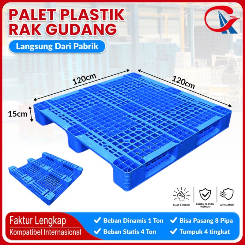PALLET PLASTIK BARU WARNA BIRU LINHUI 1212 RACKABLE (3) PALLET PLASTIK BARU WARNA BIRU LINHUI 1212 RACKABLE 120x120x15 CM untuk Kebutuhan Industri, Gudang dan Logistik