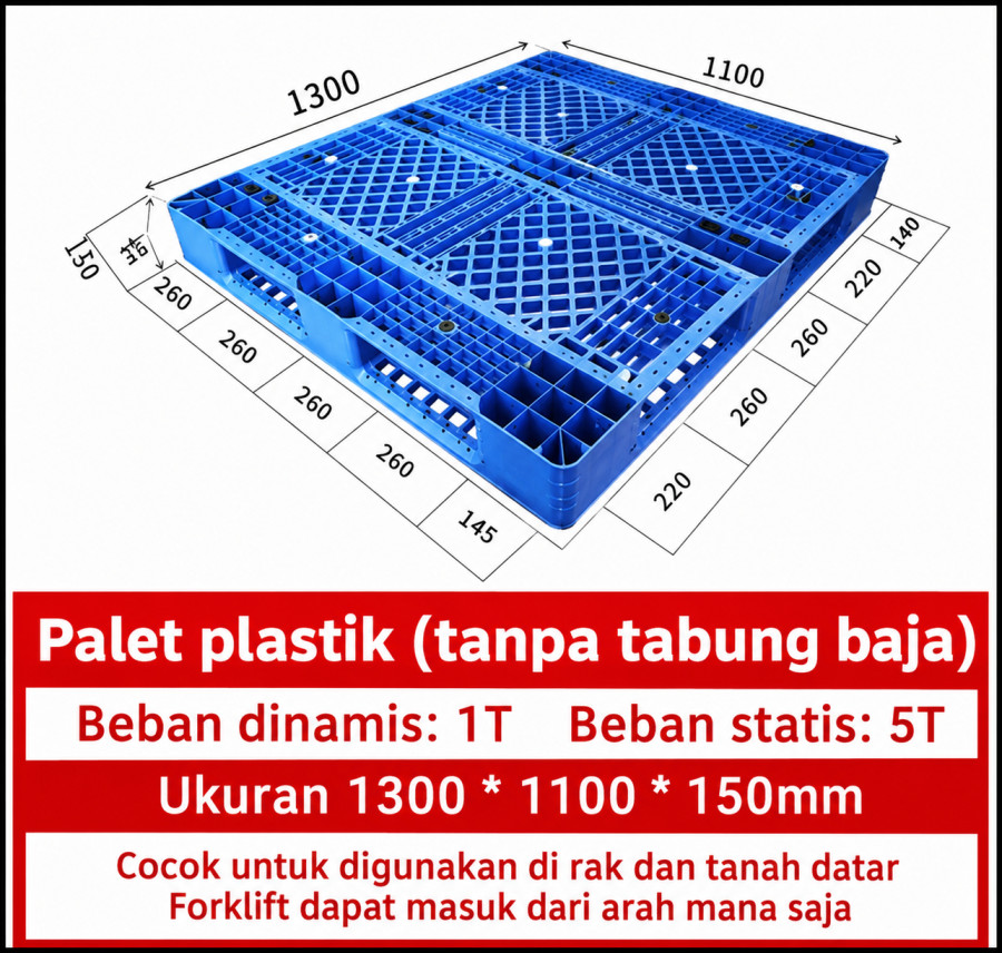 PALLET PLASTIK BARU WARNA BIRU LINHUI 1311 STACKABLE 130x110x15 CM: Solusi Pallet Plastik Kuat untuk Penyimpanan, Pergudangan dan Distribusi Barang