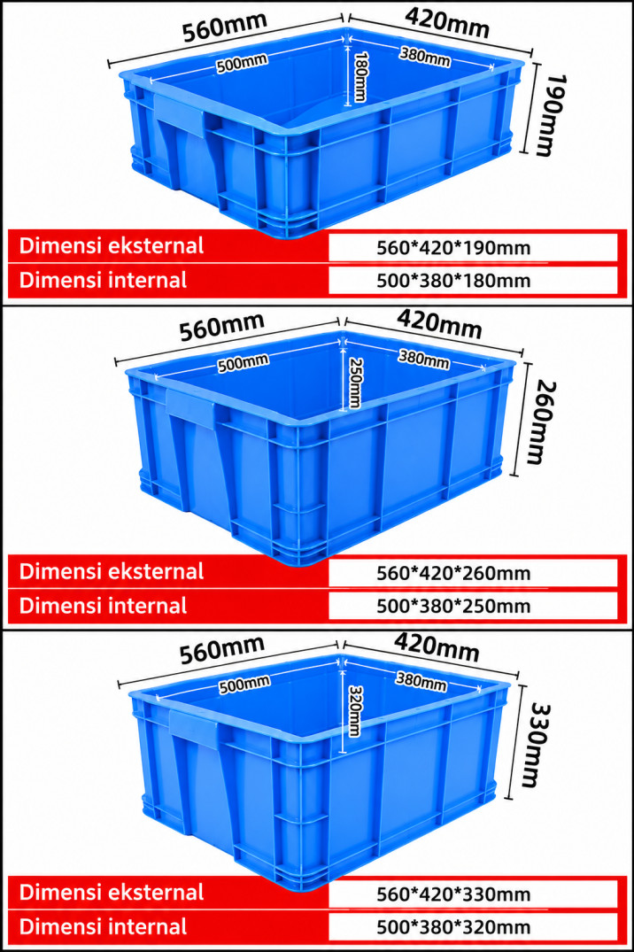 BOX CONTAINER PLASTIK INDUSTRI LINHUI TIPE 500-180, 500-250, 500-320 (3 TIPE) | RAJA PLASTIK INDONESIA