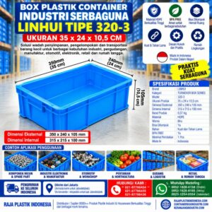BOX PLASTIK CONTAINER INDUSTRI SERBAGUNA LINHUI TIPE 320-3 UKURAN 35x24x10,5 CM | RAJA PLASTIK INDONESIA
