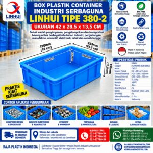 BOX PLASTIK CONTAINER INDUSTRI SERBAGUNA LINHUI TIPE 380-2 UKURAN 42x28,5x13,5 CM | RAJA PLASTIK INDONESIA